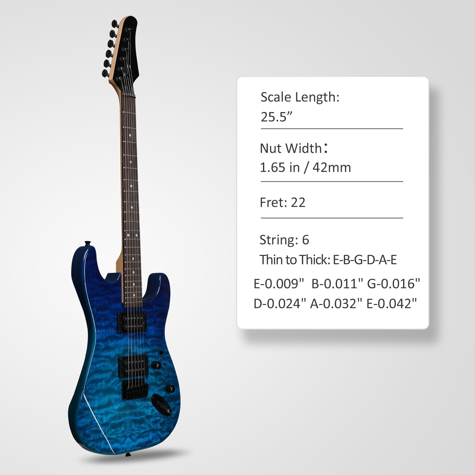 Ozici 39in Electric Guitar H-H Pickups Trans Blue suit for Heavier Rock