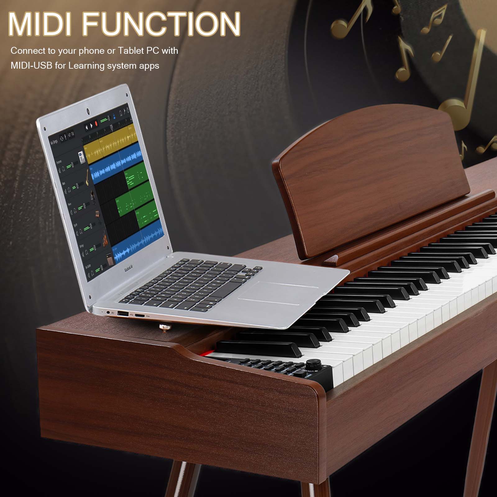 Ozici 88 Key Standard Full Weighted Keyboards Digital Piano with Metal Stand, Power Adapter, Triple Pedals, Headphone