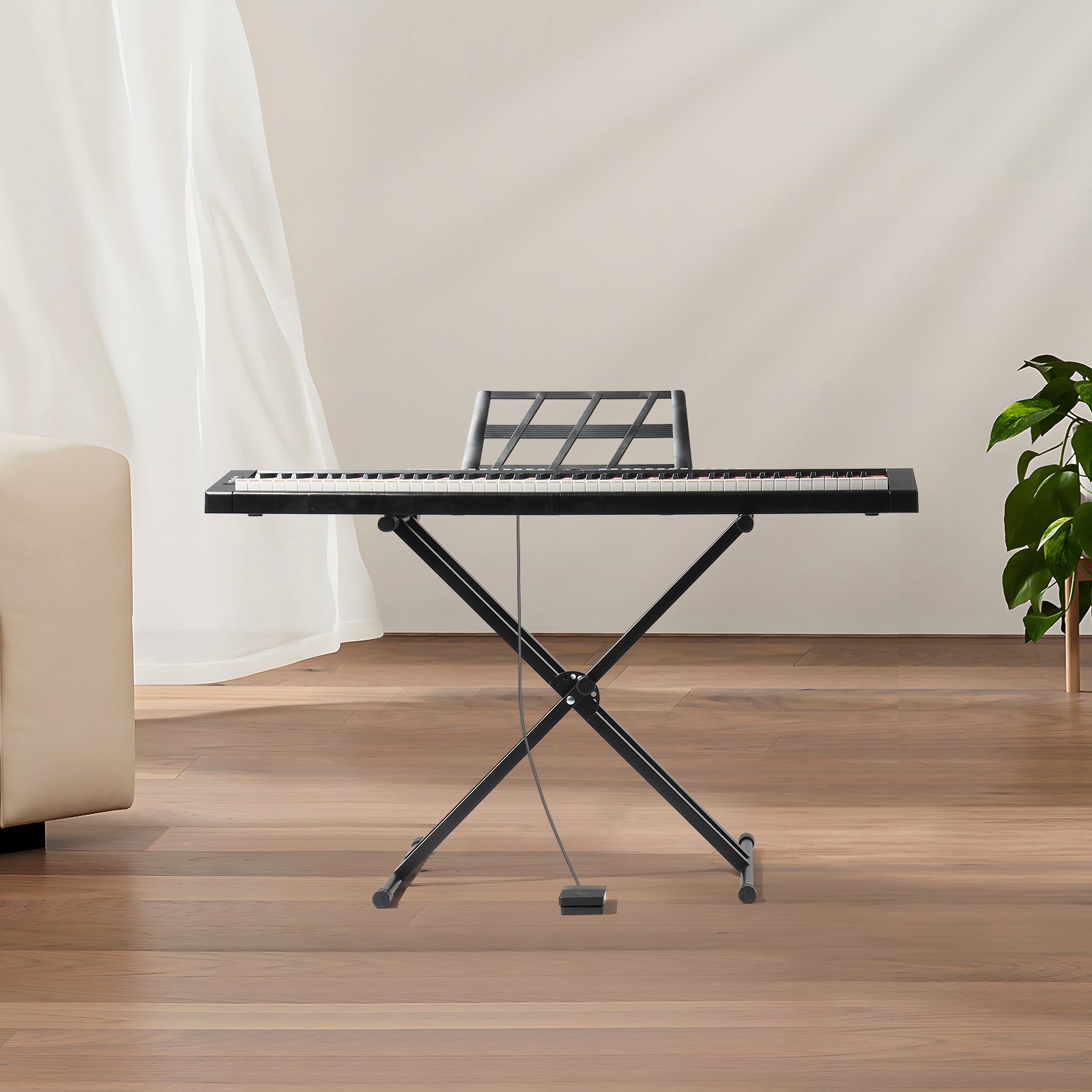 Ozici GPP-105 88 Key Full Size Semi-Weighted Standard Keyboards Digital Piano with Dual-tube X-Shape Stand, MIDI Bluetooth, Headphone