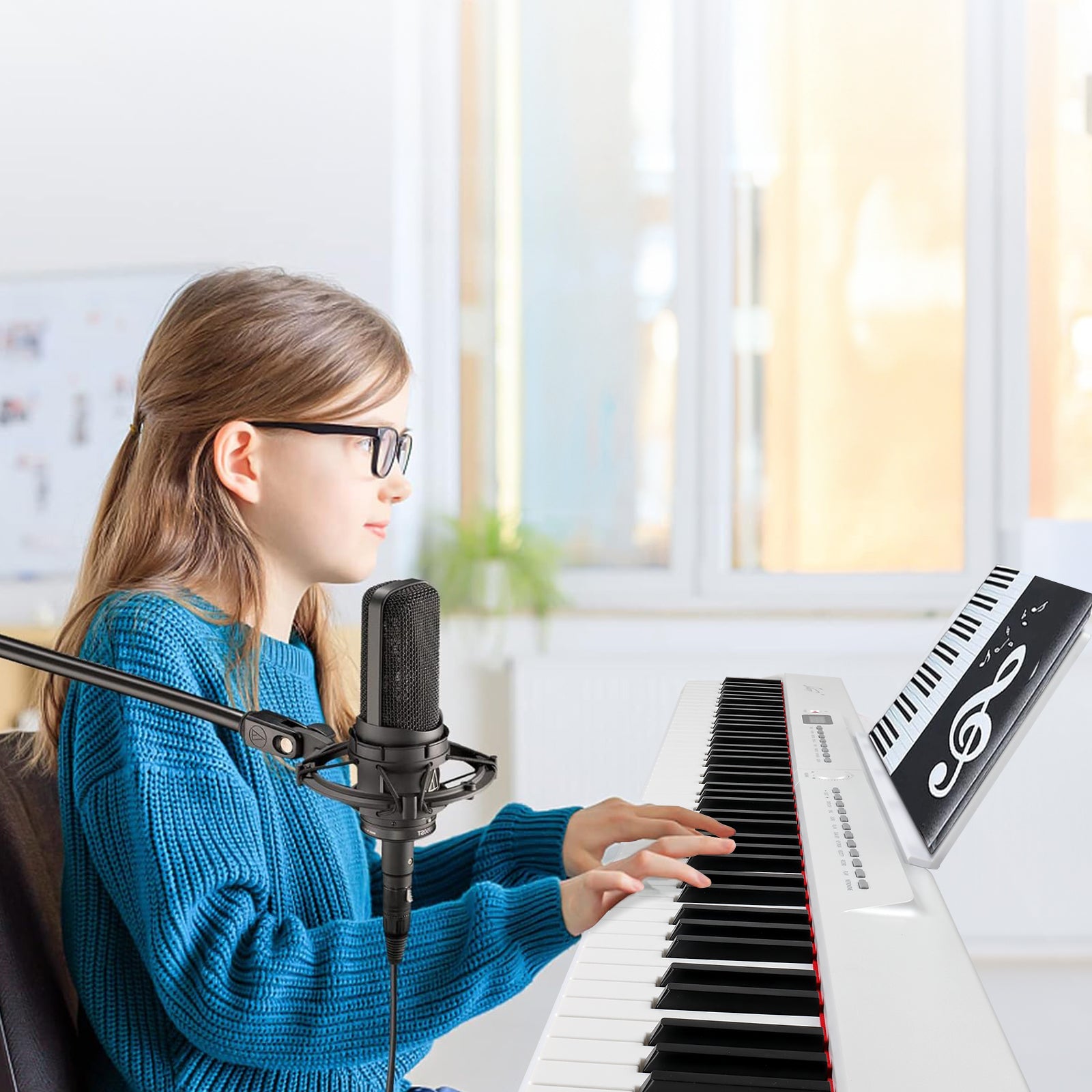 Ozici GPP-105 88 Key Full Size Semi-Weighted Standard Keyboards Digital Piano with Dual-tube X-Shape Stand, MIDI Bluetooth, Headphone