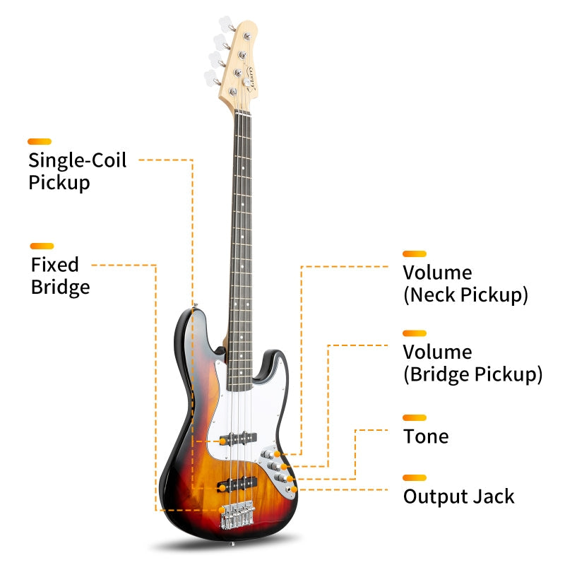 Glarry GJazz Electric Bass Guitar White pickguard - Sunset