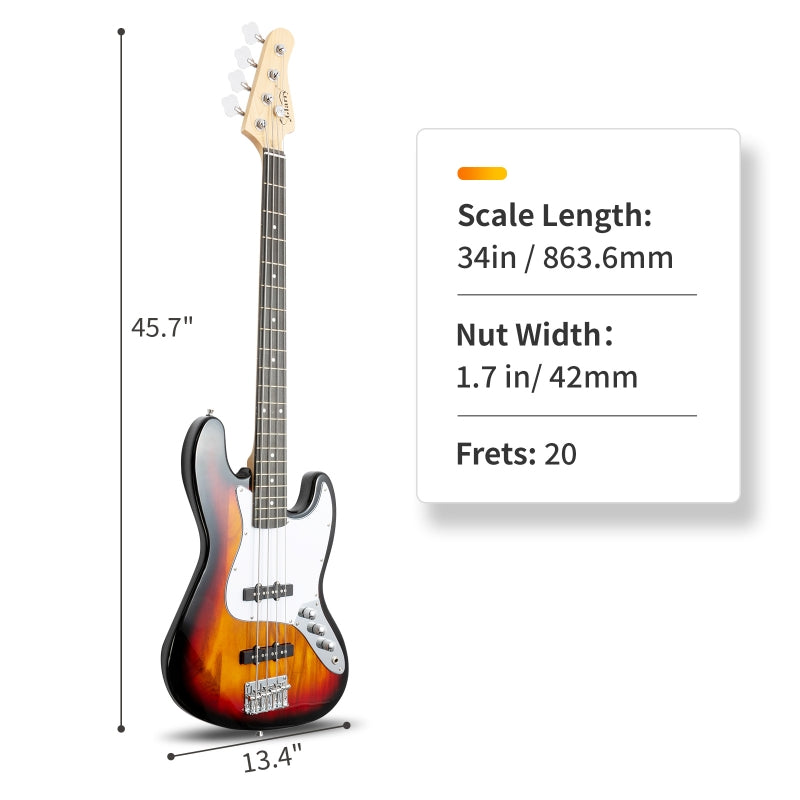 Glarry GJazz Electric Bass Guitar White pickguard - Sunset