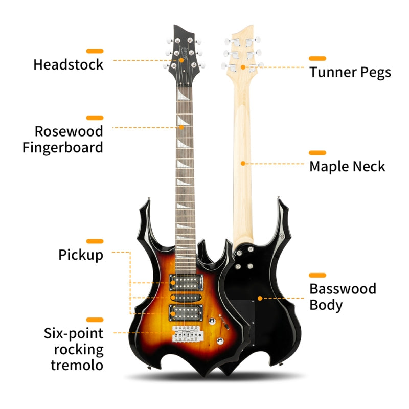 Glarry 36inch Burning Fire Style Electric Guitar - Sunset