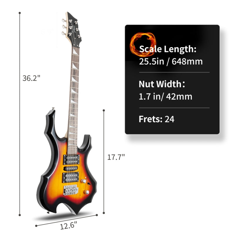 Glarry 36inch Burning Fire Style Electric Guitar - Sunset