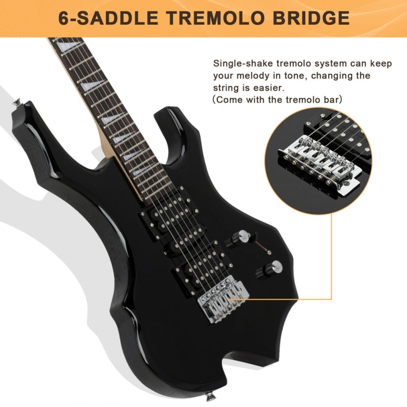 Glarry 36inch Burning Fire Style Electric Guitar - Black