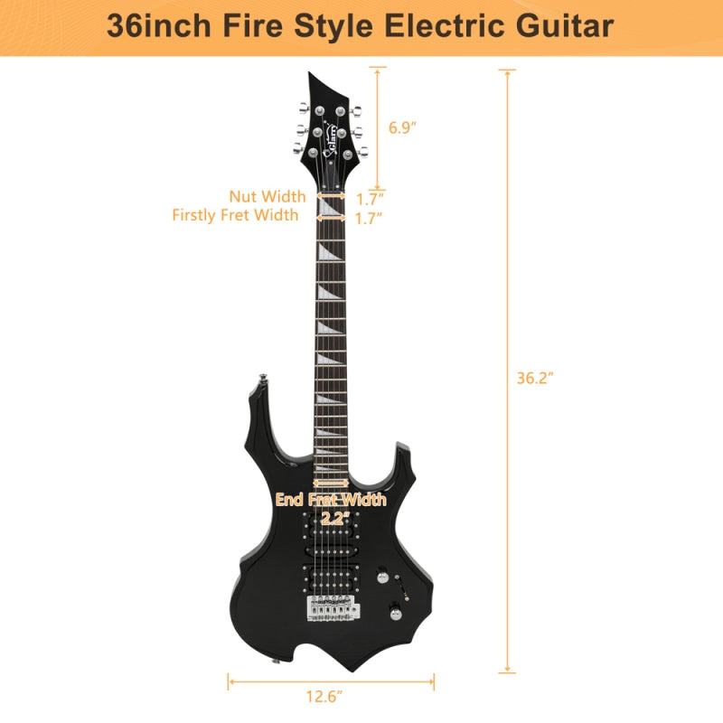 Glarry 36inch Burning Fire Style Electric Guitar - Black