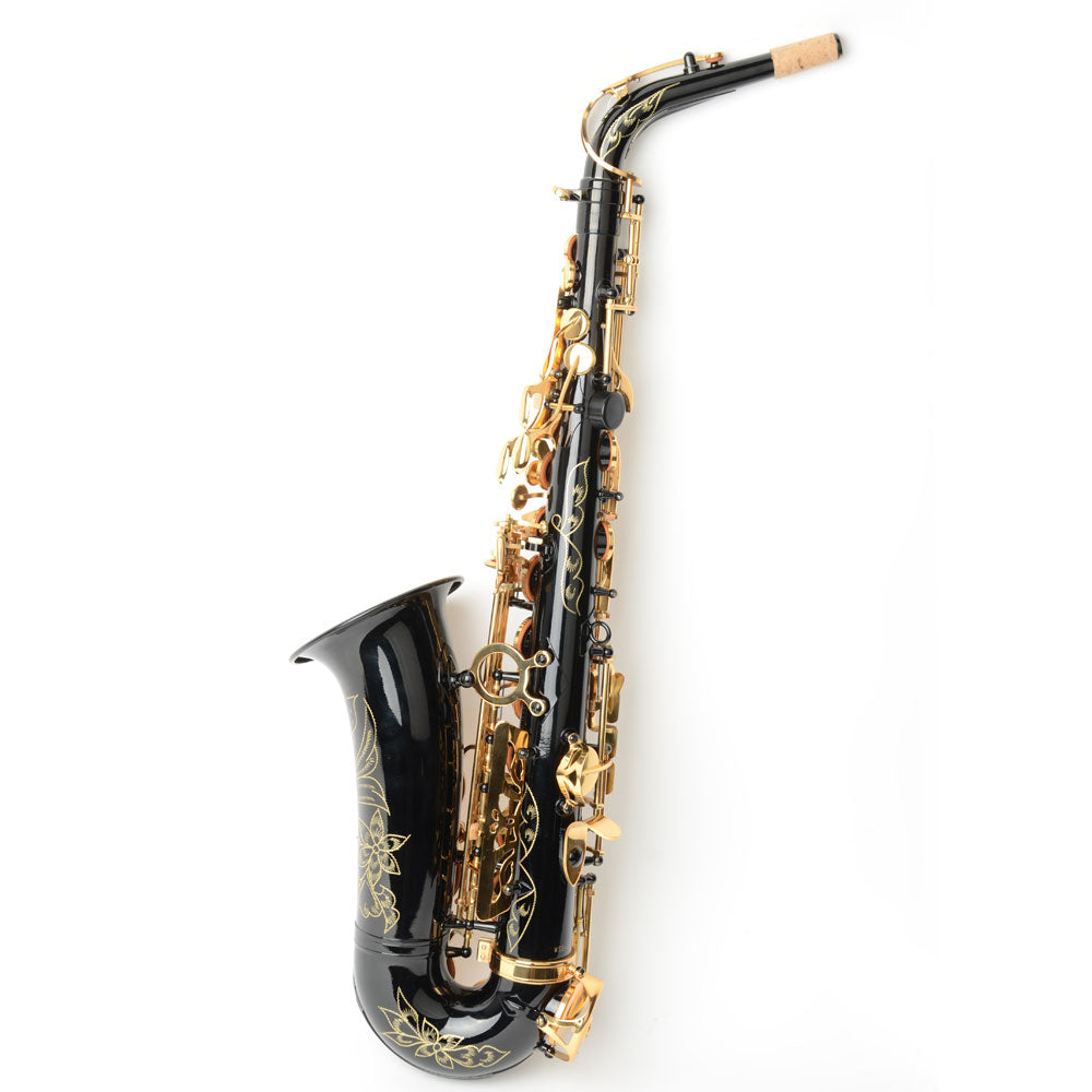 Ozici Be Brass Carving Pattern Pearl White Shell Button Saxophone with Strap - Black