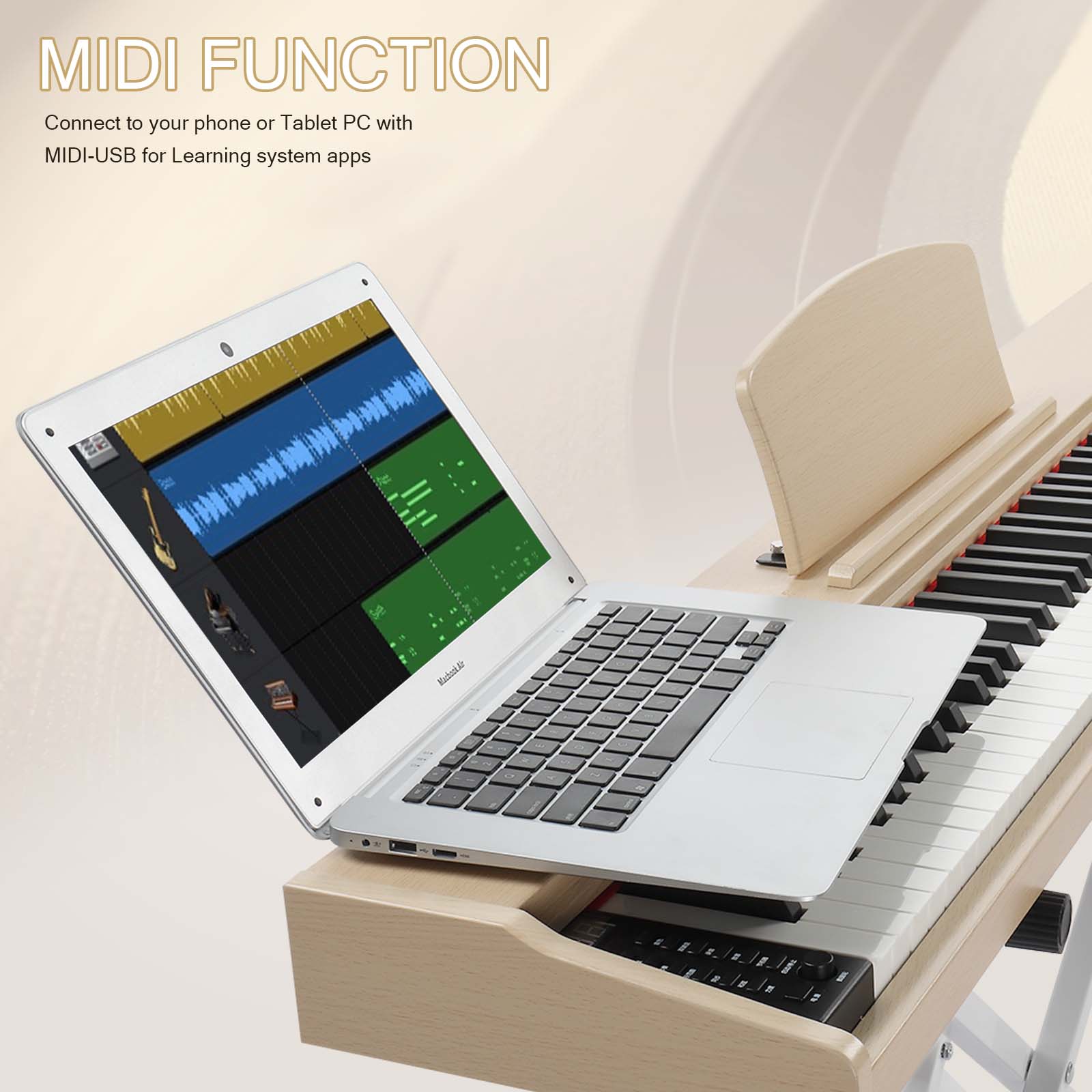 Ozici 88 Key Full Size Semi-Weighted Standard Keyboards Wooden Digital Piano with MIDI Bluetooth, Triple Pedals，Headphone and other accessories
