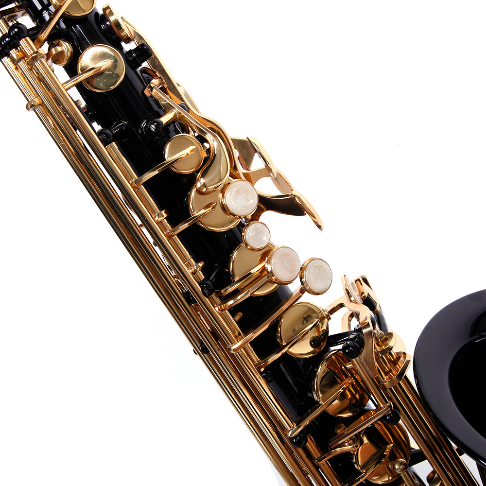 Ozici Be Brass Carving Pattern Pearl White Shell Button Saxophone with Strap - Black