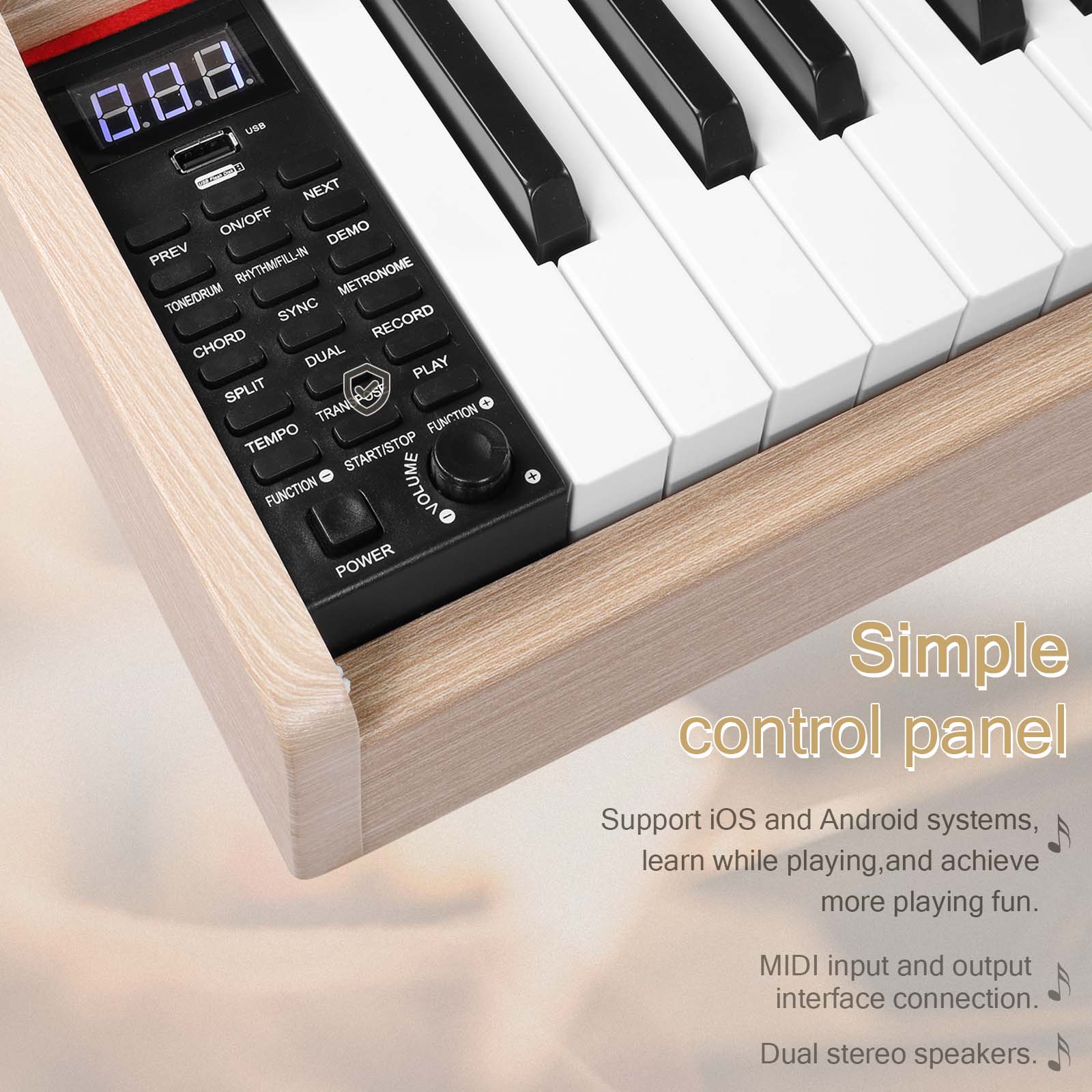 Ozici 88 Key Standard Full Weighted Keyboards Digital Piano with Metal Stand, Power Adapter, Triple Pedals, Headphone，for All Experience Levels Natural Technology Wood