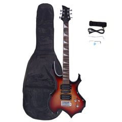 Ukscs Novice Flame Shaped Electric Guitar HSH Pickup   Bag   Strap   Paddle   Rocker   Cable   Wrench Tool Sunset Color