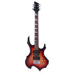 Ukscs Novice Flame Shaped Electric Guitar HSH Pickup   Bag   Strap   Paddle   Rocker   Cable   Wrench Tool Sunset Color