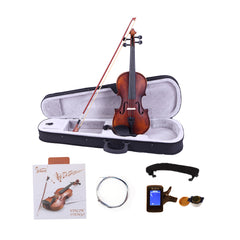 GV200 4/4 Classic Solid Wood Violin Case Bow Violin Strings Rosin Shoulder Rest Electronic Tuner