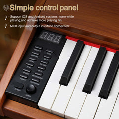 Ozici 88 Key Full Size Semi-Weighted Standard Keyboards Wooden Digital Piano with Stand,MIDI Bluetooth,Triple Pedals,Headphone and other accessories, Walnut color