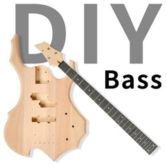 Ukscs 4 String Flame Shaped Style Electric Bass Guitar Kits with Mahogany Body, Maple Neck and Accessories