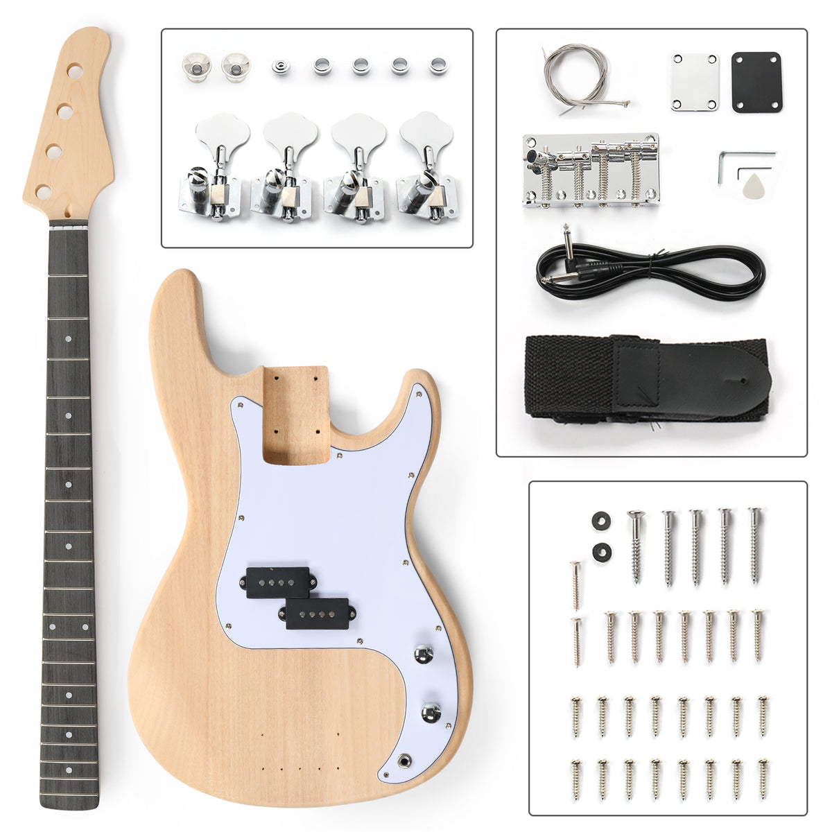 Ukscs 4 String GP Style Electric Bass Guitar Kits with Mahogany Body, Maple Neck and Accessories
