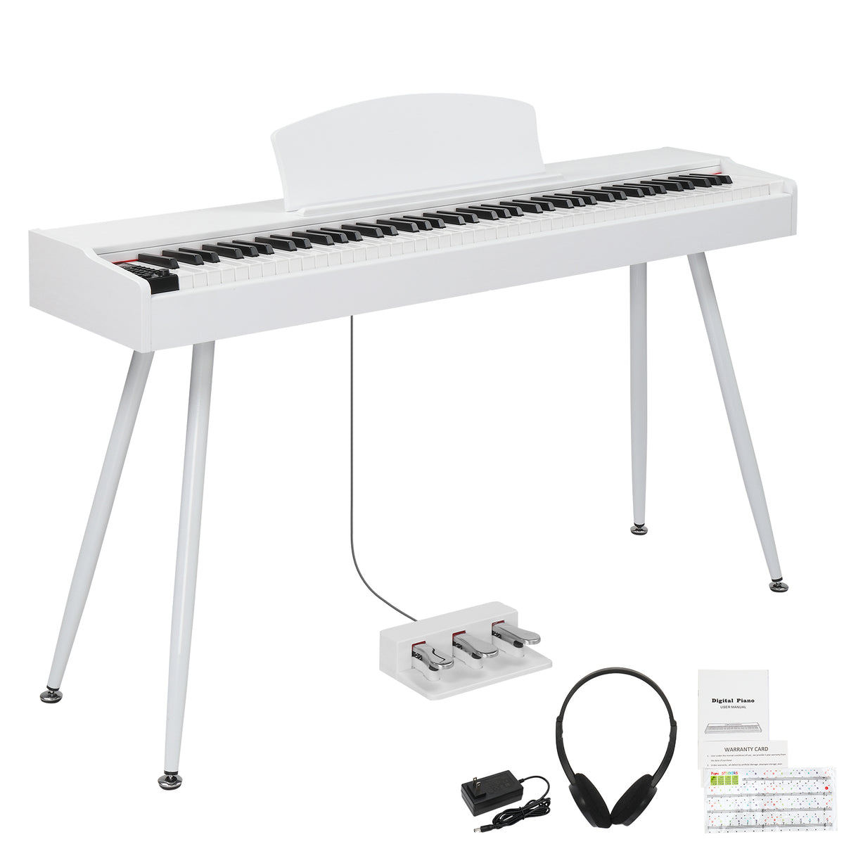 Ozici 88 Key Standard Full Weighted Keyboards Digital Piano with Metal Stand, Power Adapter, Triple Pedals, Headphone，for All Experience Levels White
