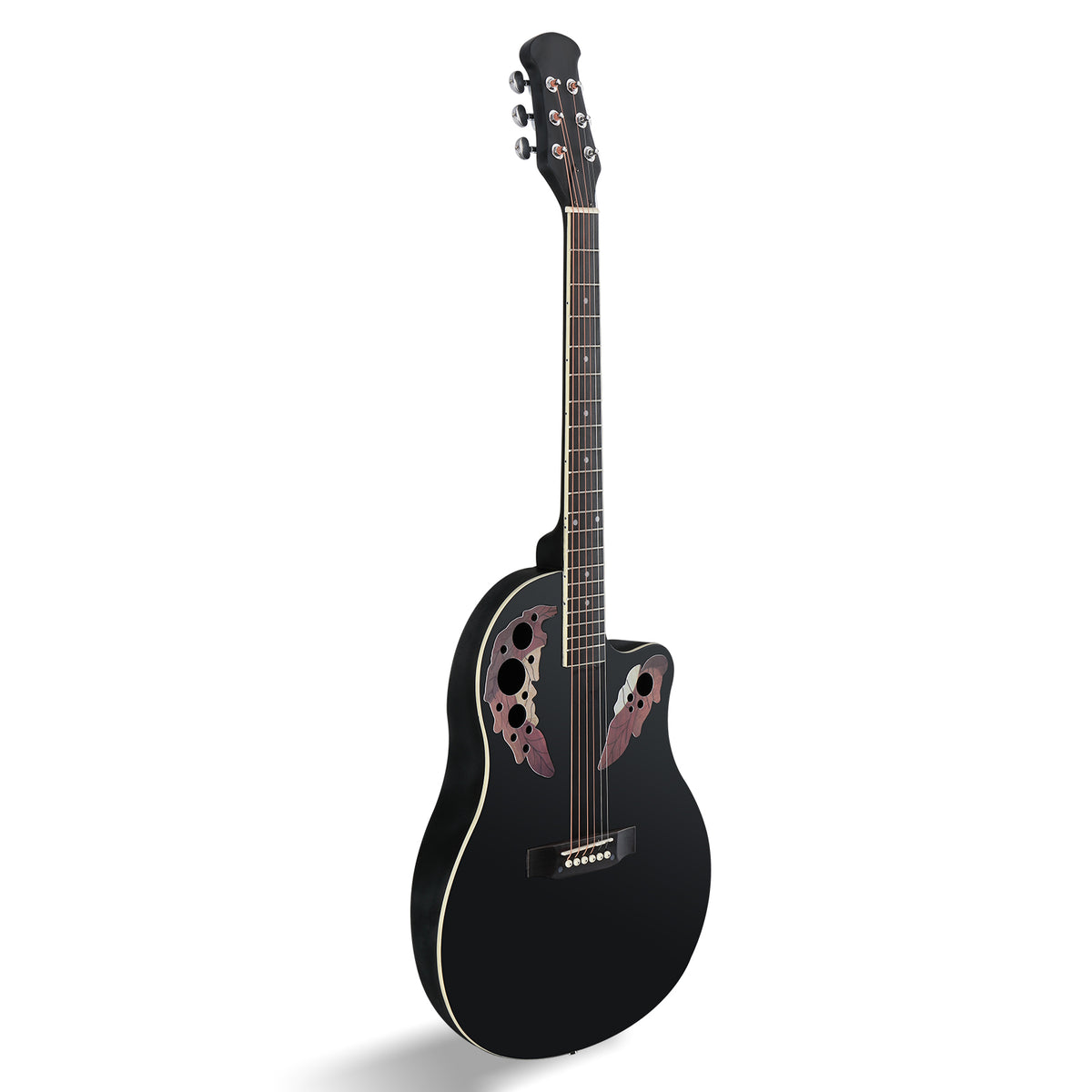 Ozici 41 inch Cutawary Round  Back Acoustic Guitar Spruce Top Grape Hole Black