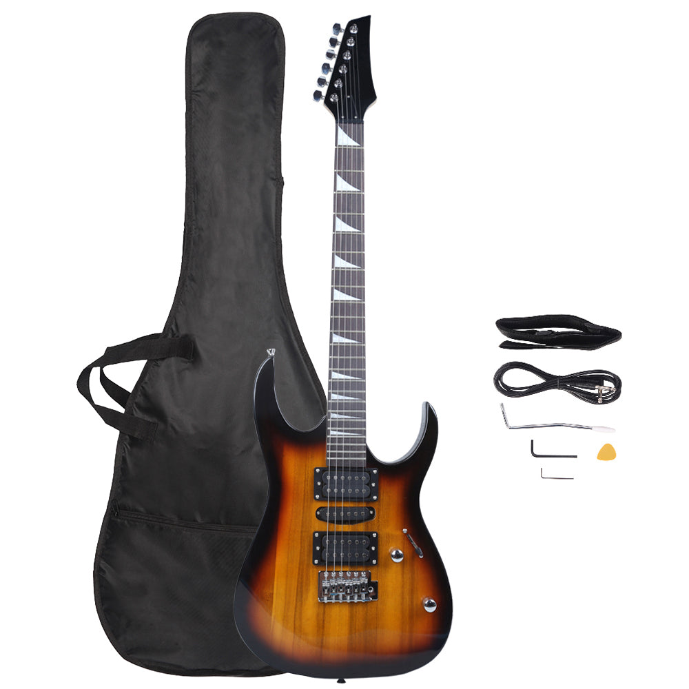 Ukscs Novice Entry Level 170 Electric Guitar HSH Pickup   Bag   Strap   Paddle   Rocker   Cable   Wrench Tool Sunset Color