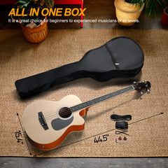 Ukscs 4 String Acoustic Bass Guitar, Full Size Bass Guitar Kit with Portable Guitar Bag, Premium Cable, Wrench, Strap, Plectrum (Natural)