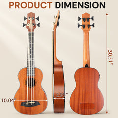 Ukscs 30-inch ukulele bass mahogany body with EQ, comes with cotton bag, capo, strap, picks*3, wrench tool