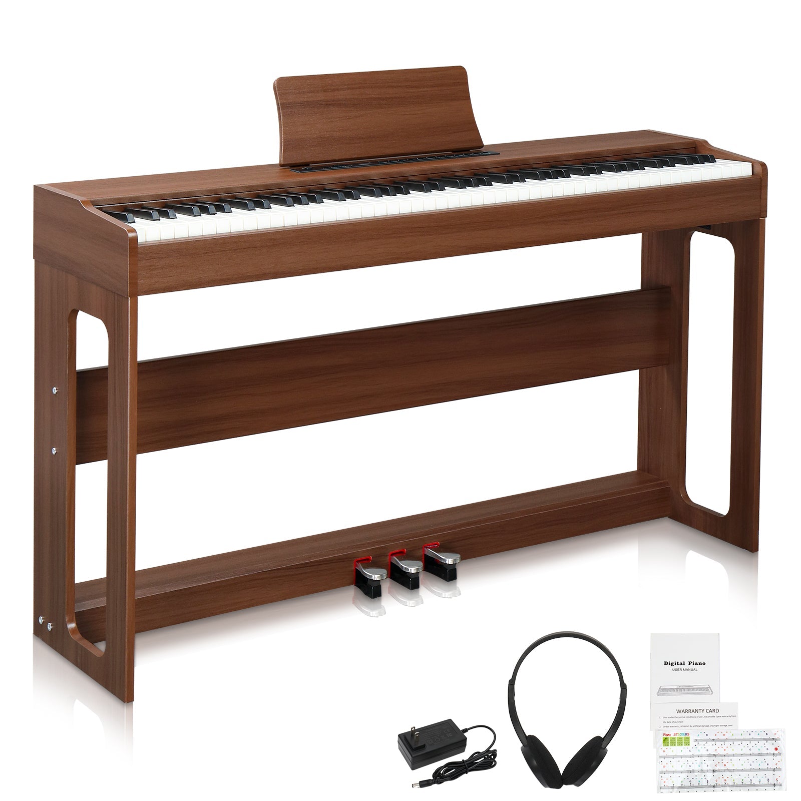 Ozici 88 Keys Full Weighted Keyboards Digital Piano with Furniture Stand, Power Adapter, Triple Pedals, Headphone, for All Experience Levels Black Walnut