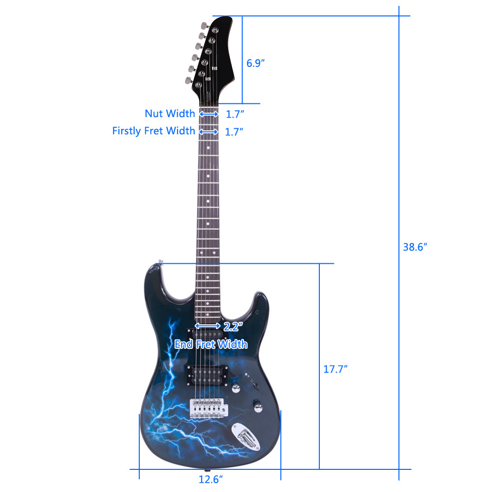 Ozici Lightning Style Electric Guitar with Power Cord/Strap/Bag/Plectrums - Blue