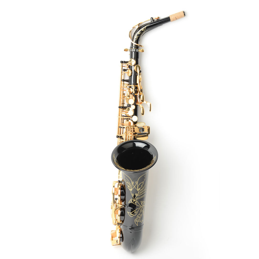 Ozici Be Brass Carving Pattern Pearl White Shell Button Saxophone with Strap - Black