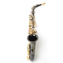 Ozici Be Brass Carving Pattern Pearl White Shell Button Saxophone with Strap - Black