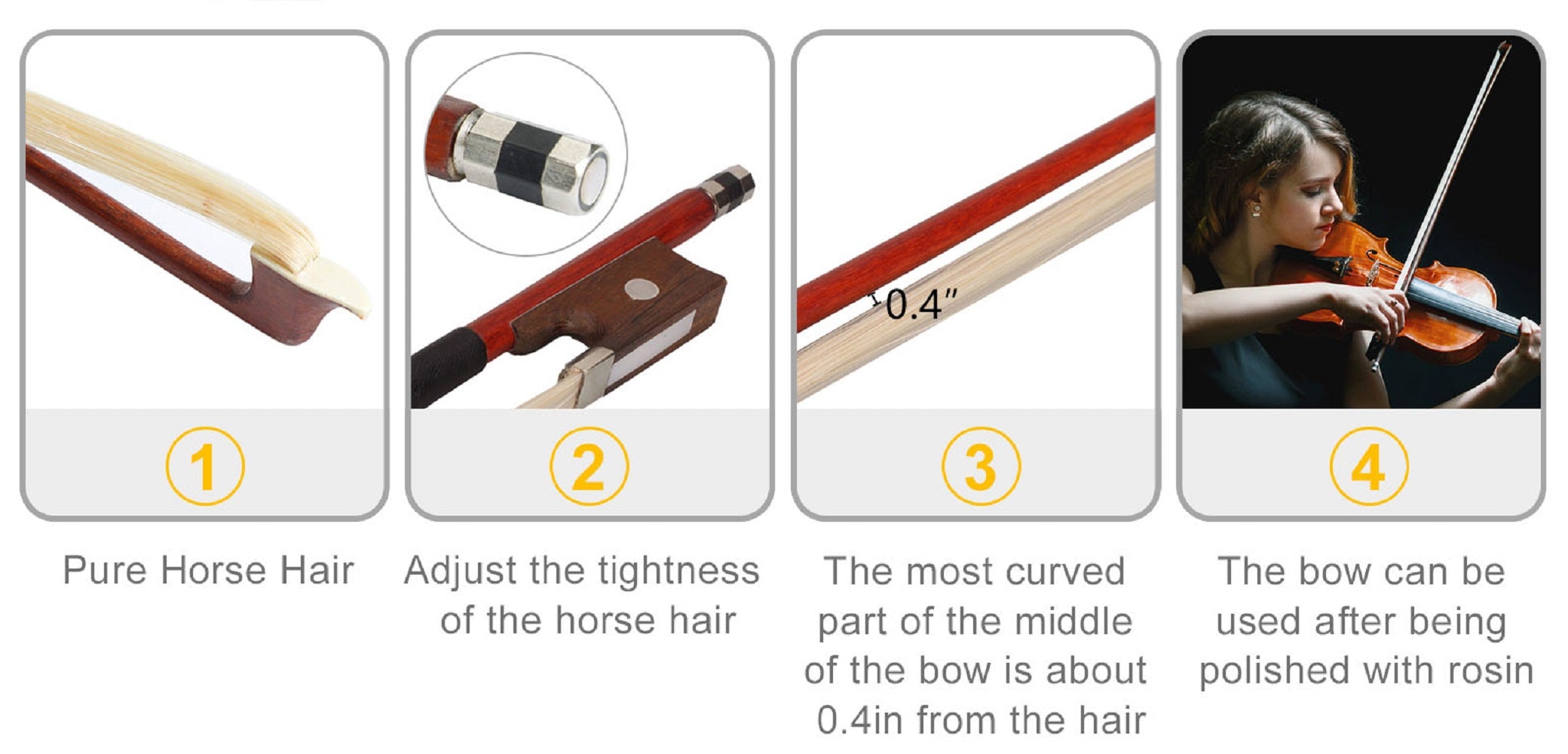 Ozici 3/4 Acoustic Violin Case Bow Rosin Natural
