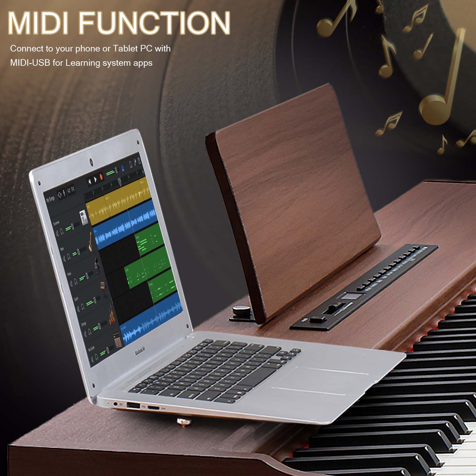 Ozici 88 Keys Full Weighted Keyboards Digital Piano with Furniture Stand, Power Adapter, Triple Pedals, Headphone, for All Experience Levels Black Walnut
