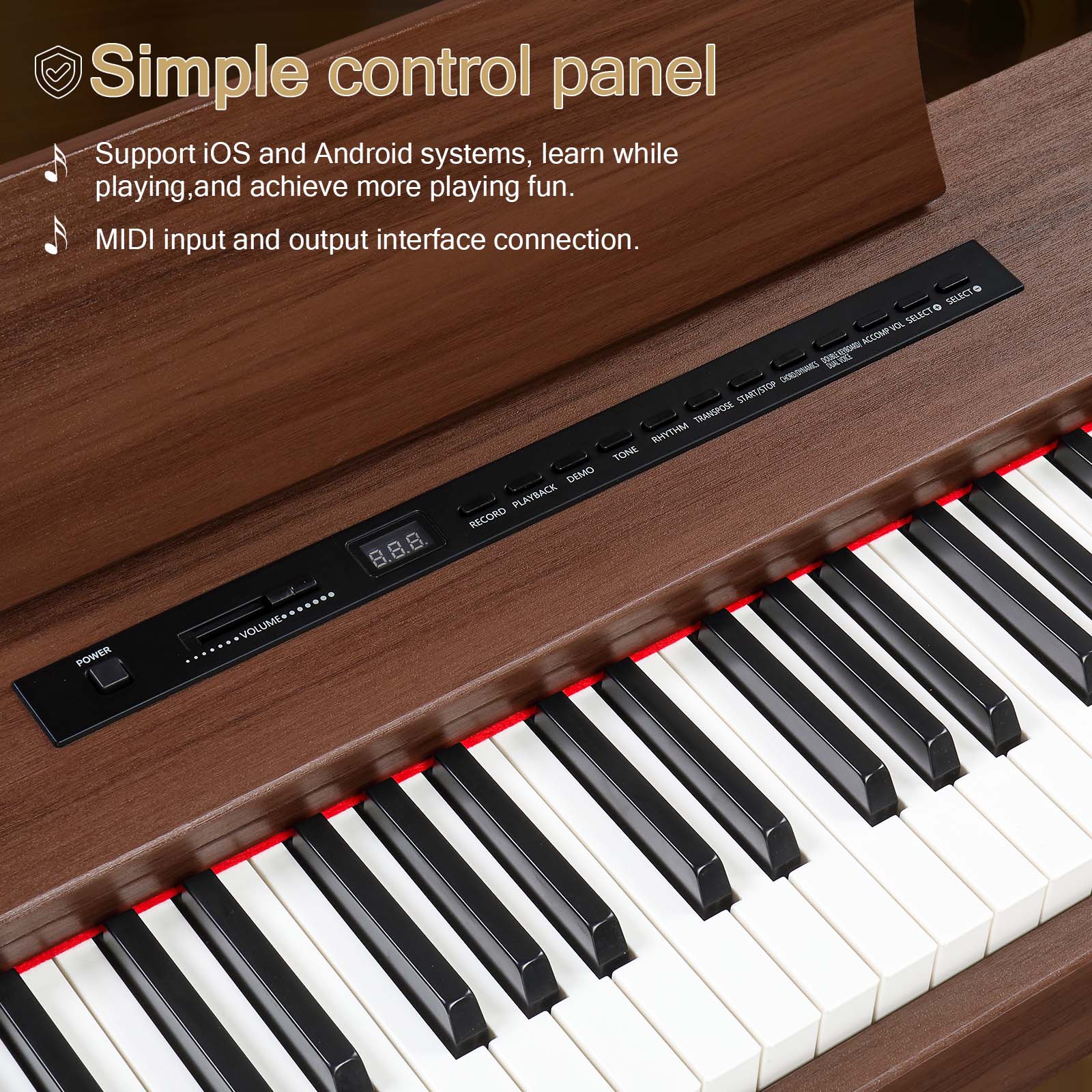 Ozici 88 Keys Full Weighted Keyboards Digital Piano with Furniture Stand, Power Adapter, Triple Pedals, Headphone, for All Experience Levels Black Walnut