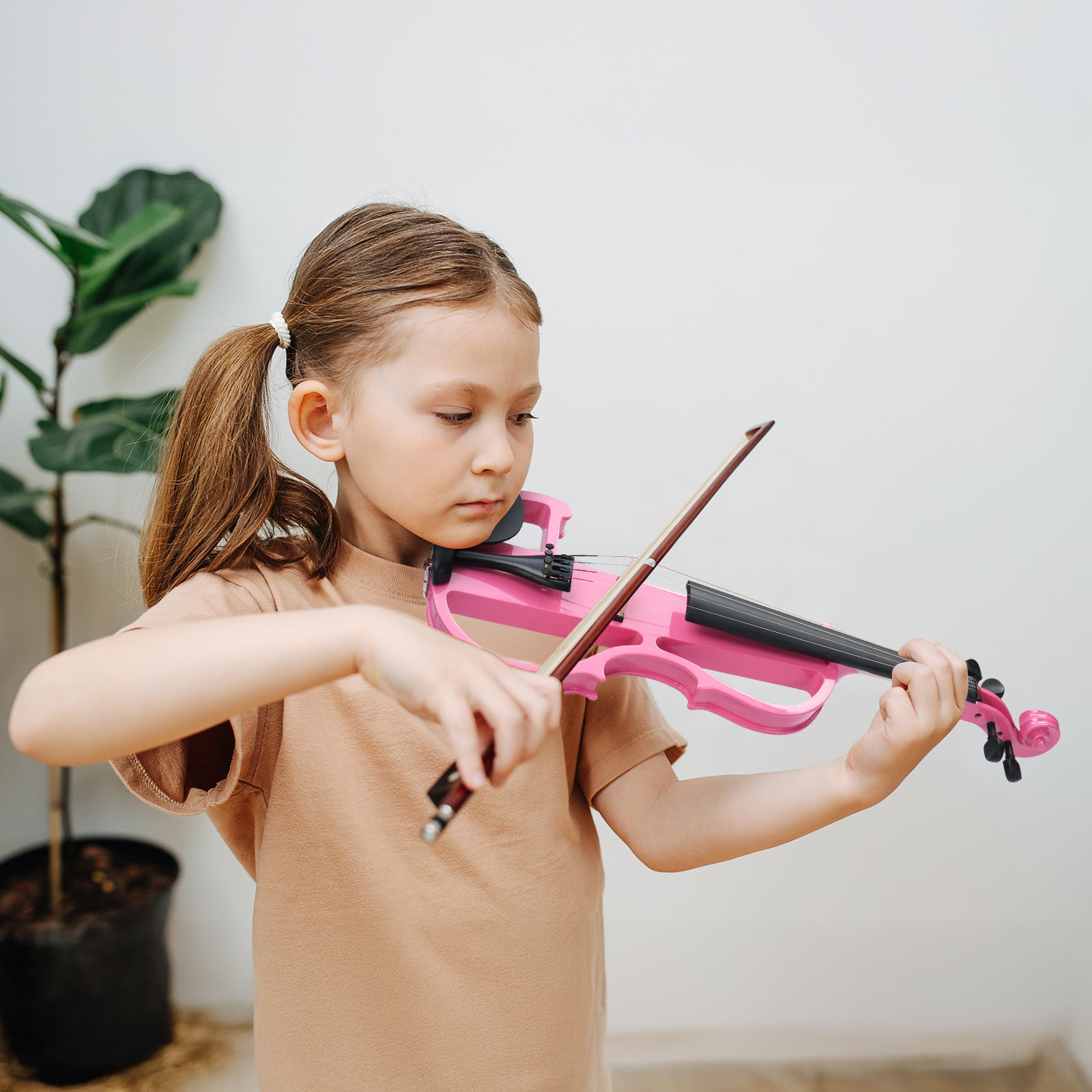 Ozici Full Size 4/4 Bunnel Edge Electric Silent Violin with Case Bow Rosin Headphone Connecting Line Pink