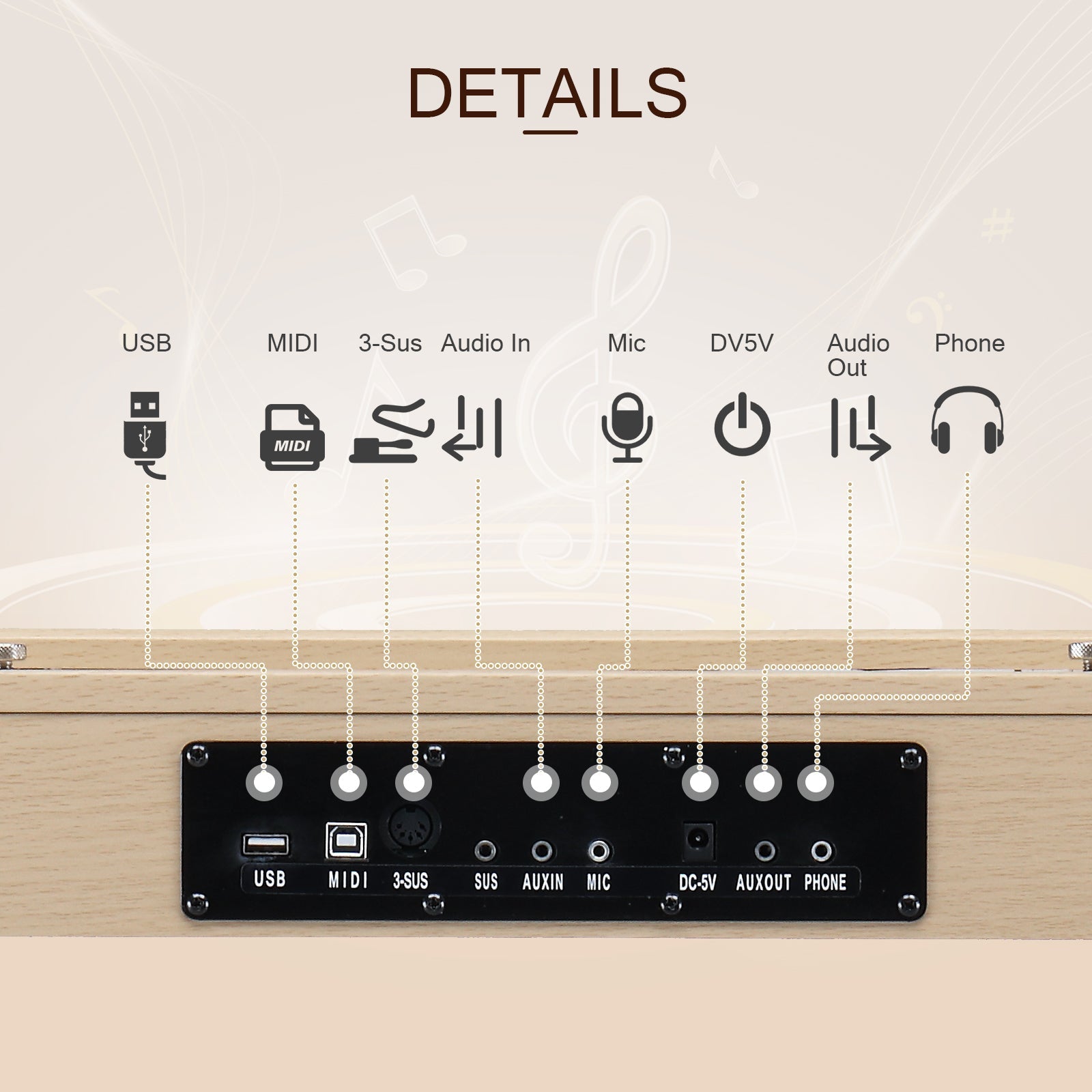 Ozici 88 Key Full Size Semi-Weighted Standard Keyboards Wooden Digital Piano with MIDI Bluetooth, Triple Pedals，Headphone and other accessories