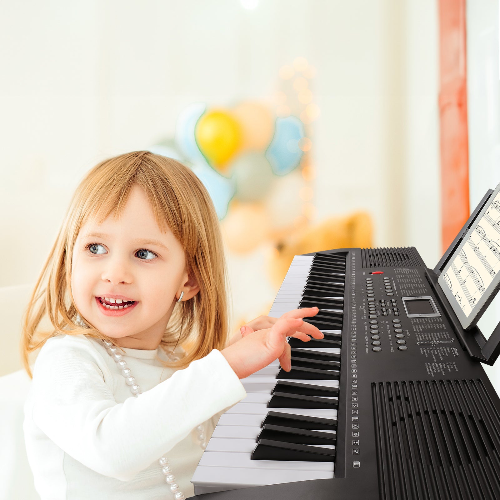 Ozici GEP-203 61 Key Keyboard with Piano Stand, Piano Bench, Built In Speakers, Headphone, Microphone, Music Rest, LED Screen