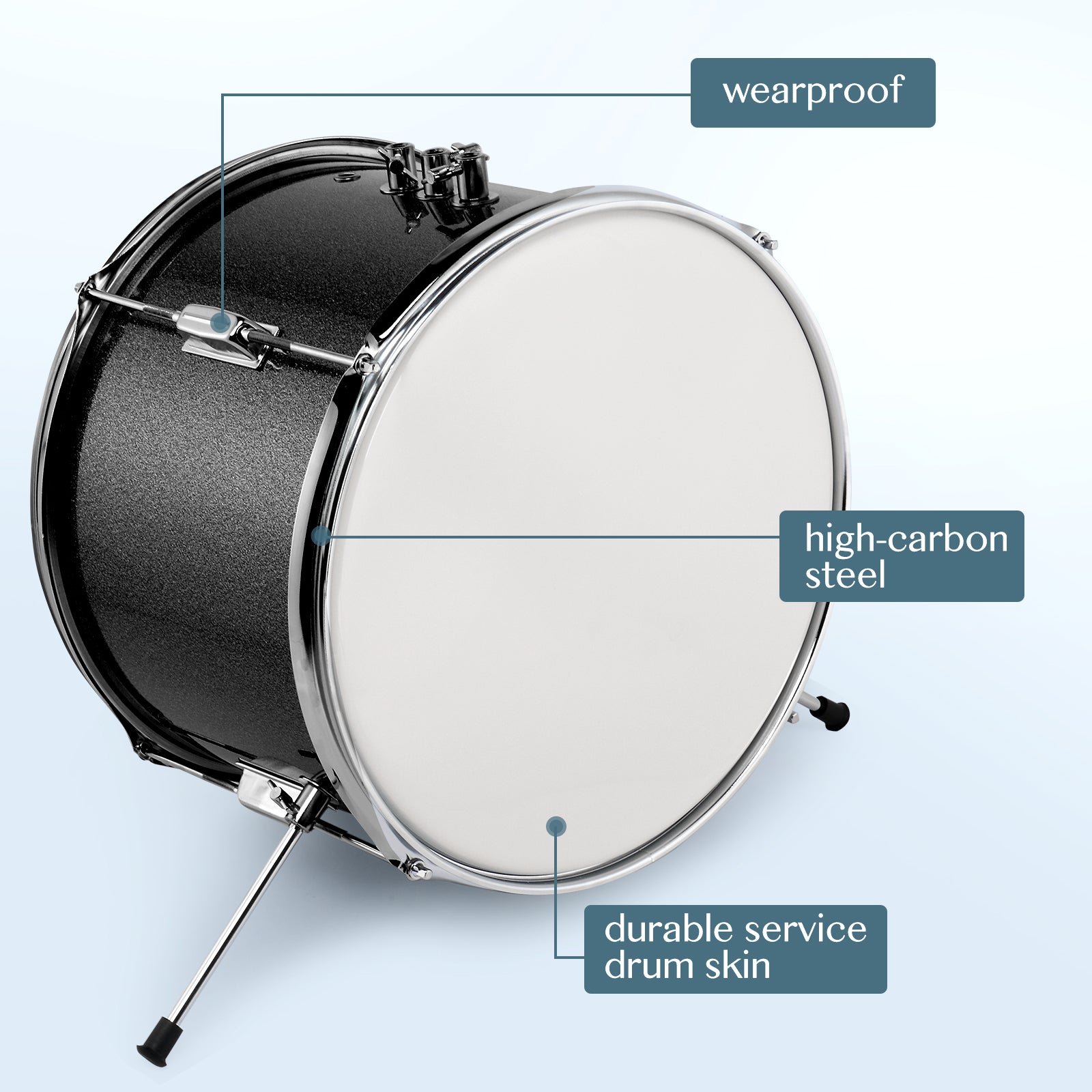 Ozici 14"x10" 3-Pieces Junior Kids Drum Set Kit Pedal Drum Stick Wrench Drum Stool Black