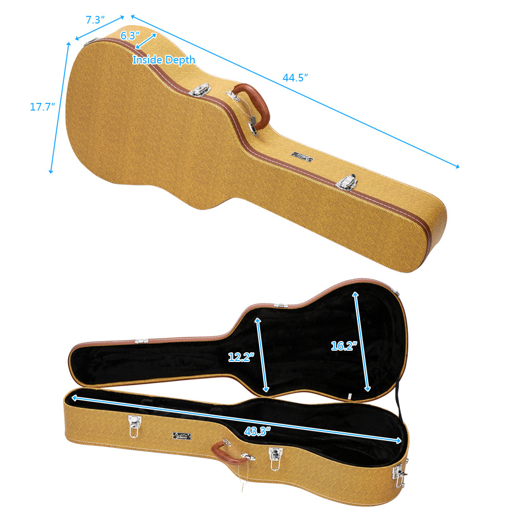 Ozici 41" Folk Guitar Hardshell Carrying Case Fits Most Acoustic Guitars Microgroove Flat - Yellow