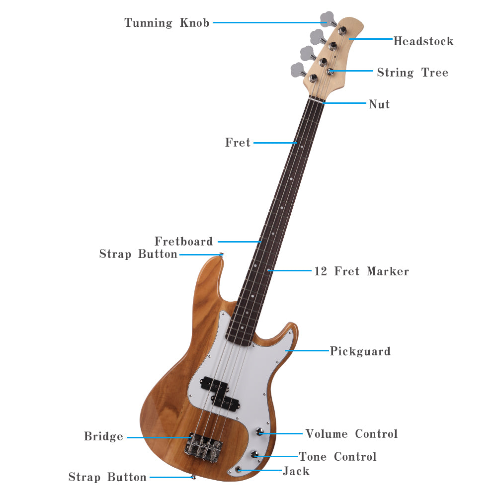 Ozici Exquisite Burning Fire Style Electric Bass Guitar - Burly Wood