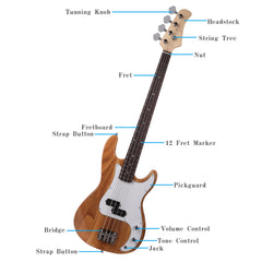 Ozici Exquisite Burning Fire Style Electric Bass Guitar - Burly Wood