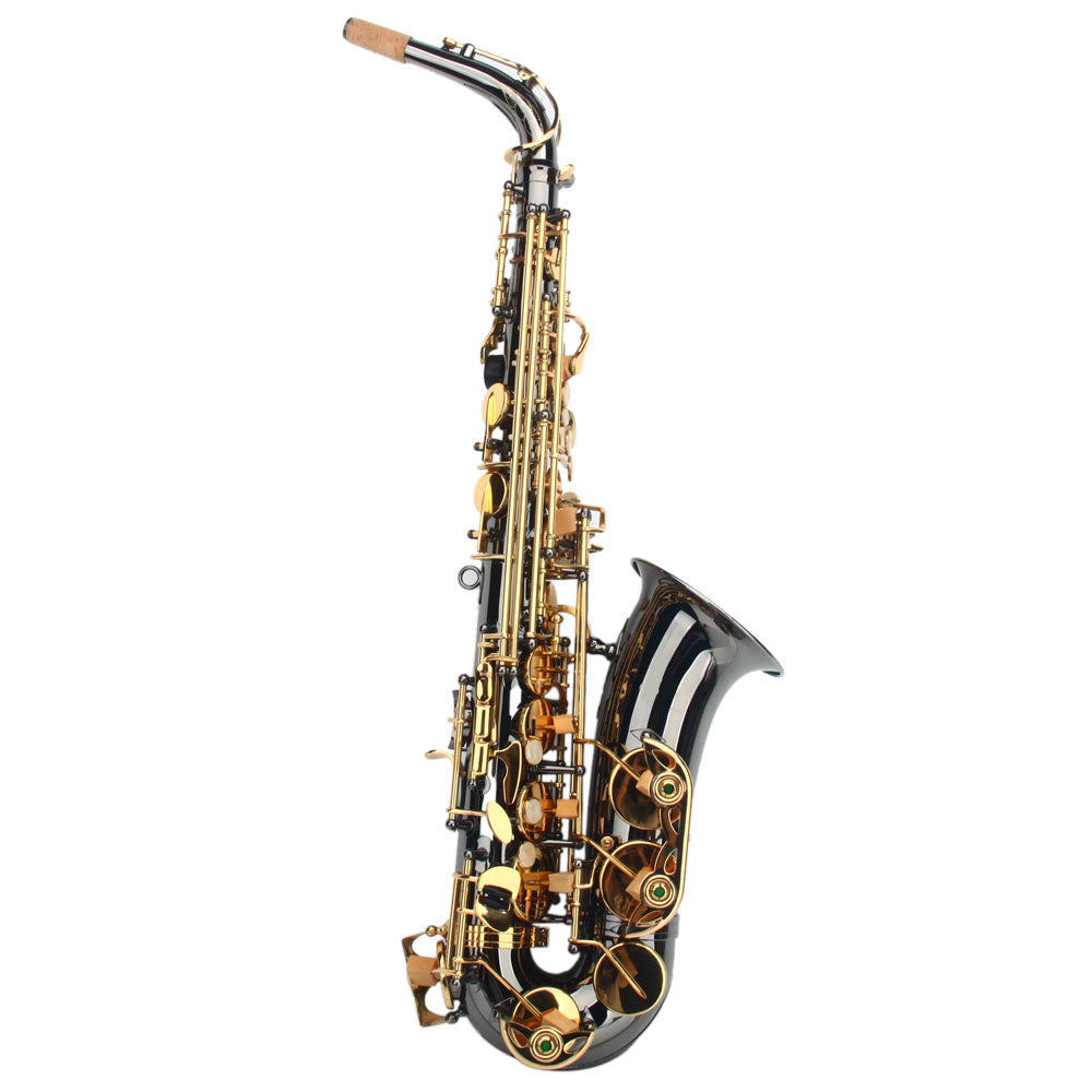 Ozici Be Brass Carving Pattern Pearl White Shell Button Saxophone with Strap - Black