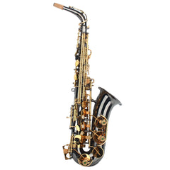 Ozici Be Brass Carving Pattern Pearl White Shell Button Saxophone with Strap - Black
