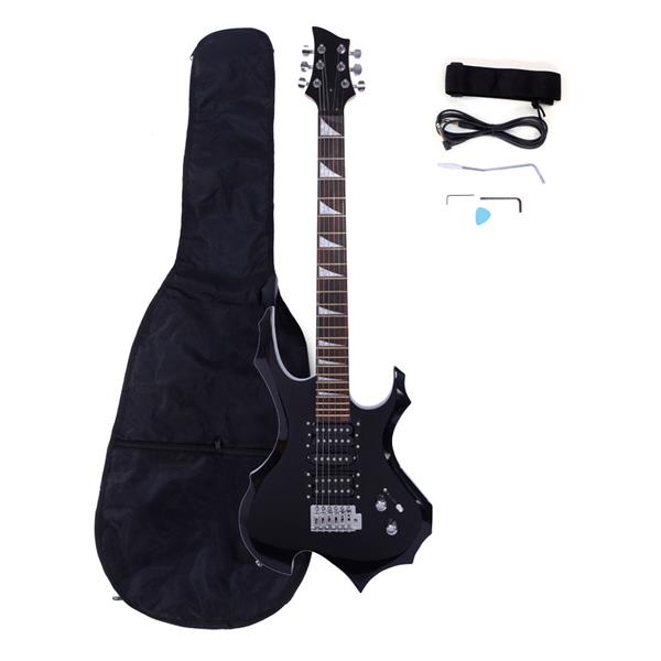 Ukscs Novice Flame Shaped Electric Guitar HSH Pickup   Bag   Strap   Paddle   Rocker   Cable   Wrench Tool Black