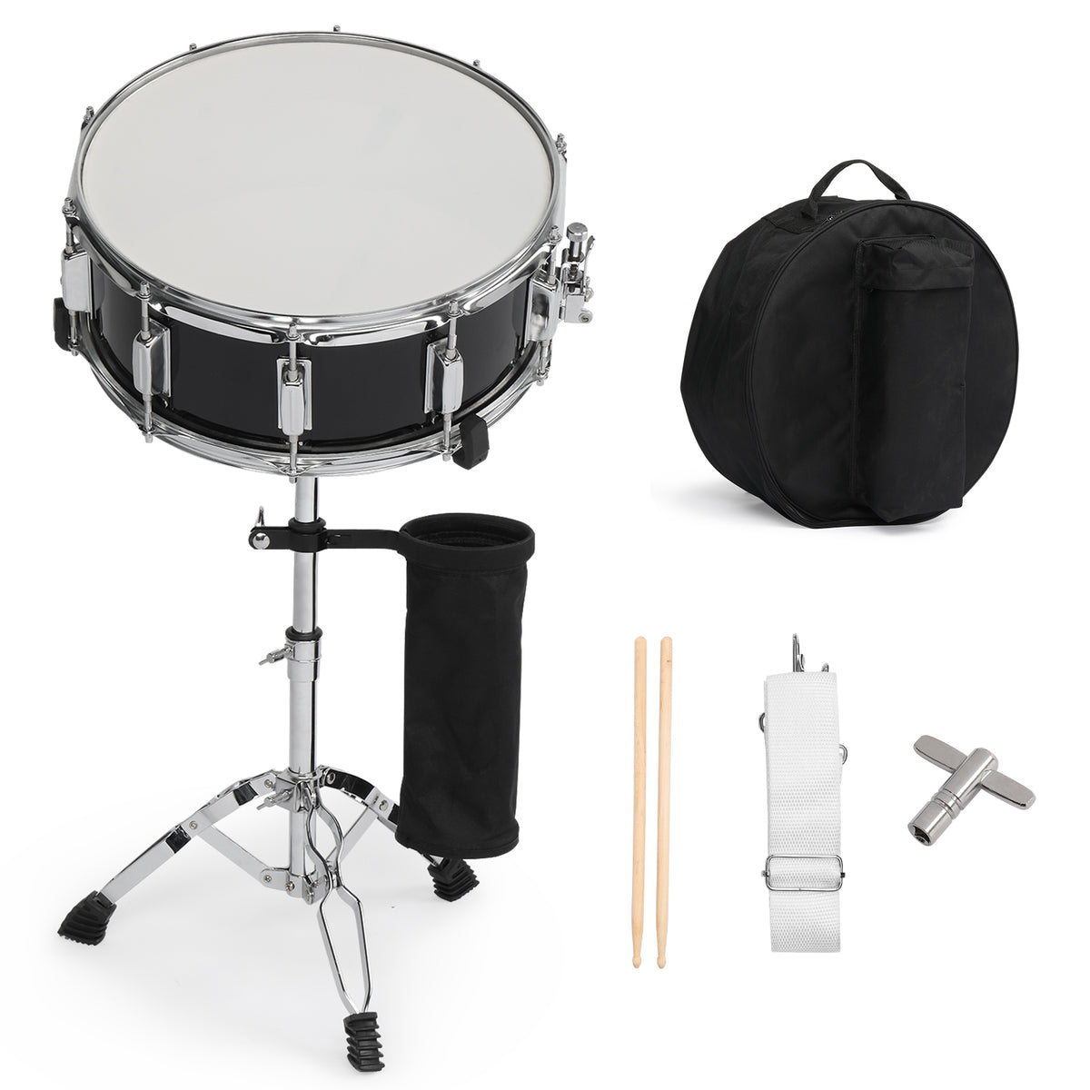 Ozici 14 x 5.5in Snare Drum Set with Drumstick Holder, Snare Drum Bag, Strap, Mute Pad & Drum Stick for Beginner Student Black