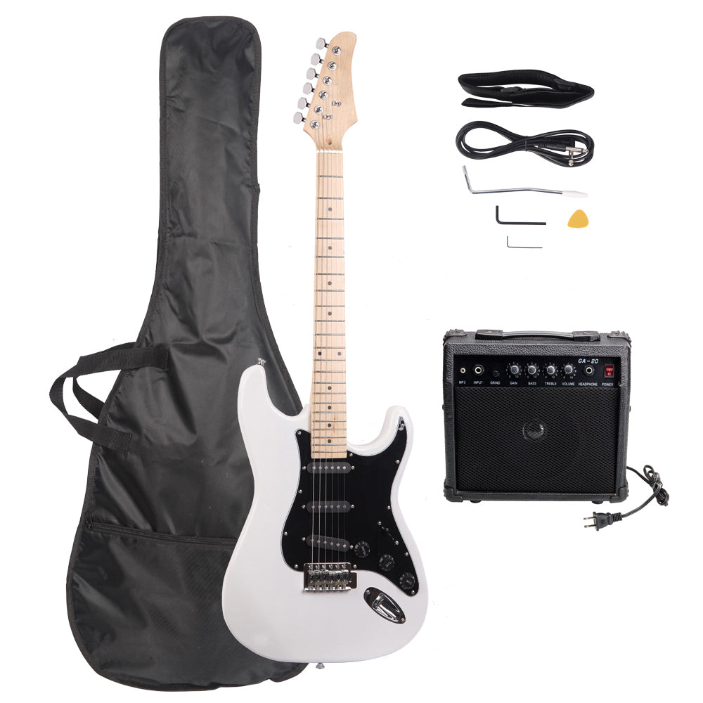 Ozici ST Stylish Electric Guitar with Black Pickguard - White
