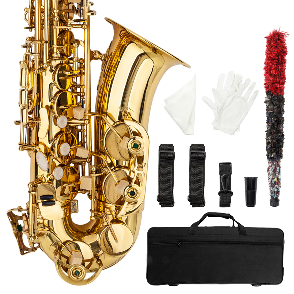 Ozici Stylish Mid-range Alto Drop E Lacquered Golden Saxophone Painted Golden Tube with Carve Patterns