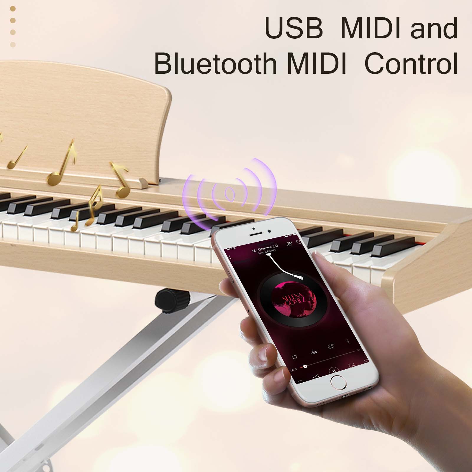 Ozici 88 Key Full Size Semi-Weighted Standard Keyboards Wooden Digital Piano with MIDI Bluetooth, Triple Pedals，Headphone and other accessories