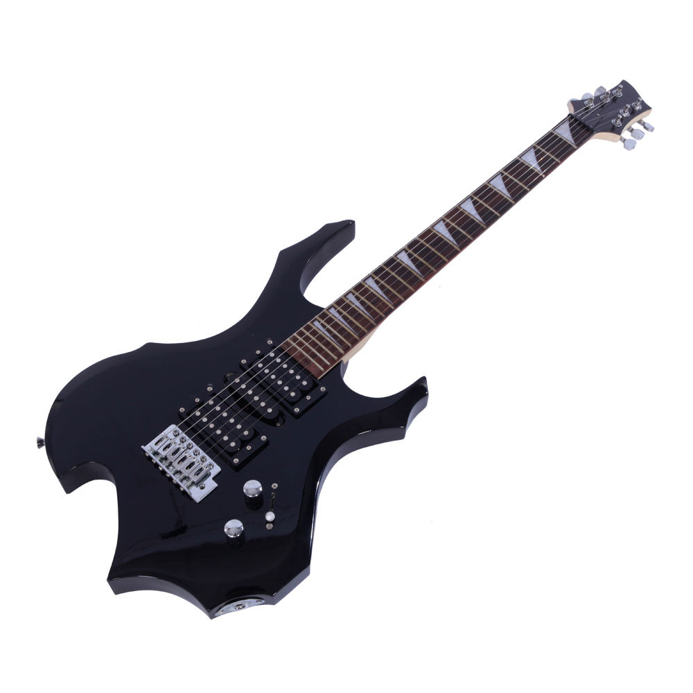 Ozici Novice Flame Shaped Electric Guitar HSH Pickup Bag Strap Paddle Rocker Cable Wrench Tool Black
