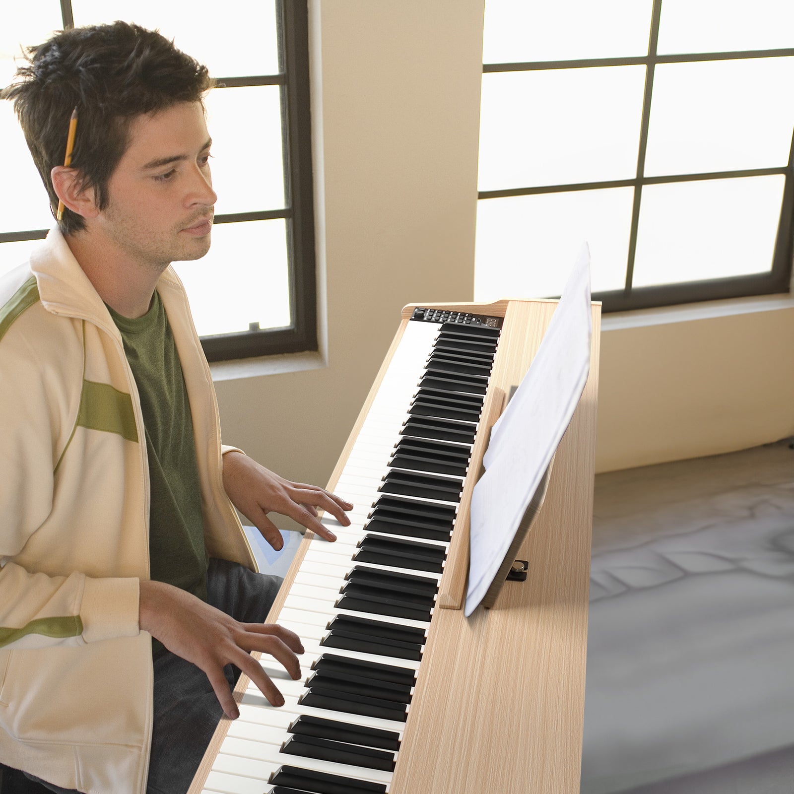 Ozici 88 Key Standard Full Weighted Keyboards Digital Piano with Metal Stand, Power Adapter, Triple Pedals, Headphone，for All Experience Levels Natural Technology Wood