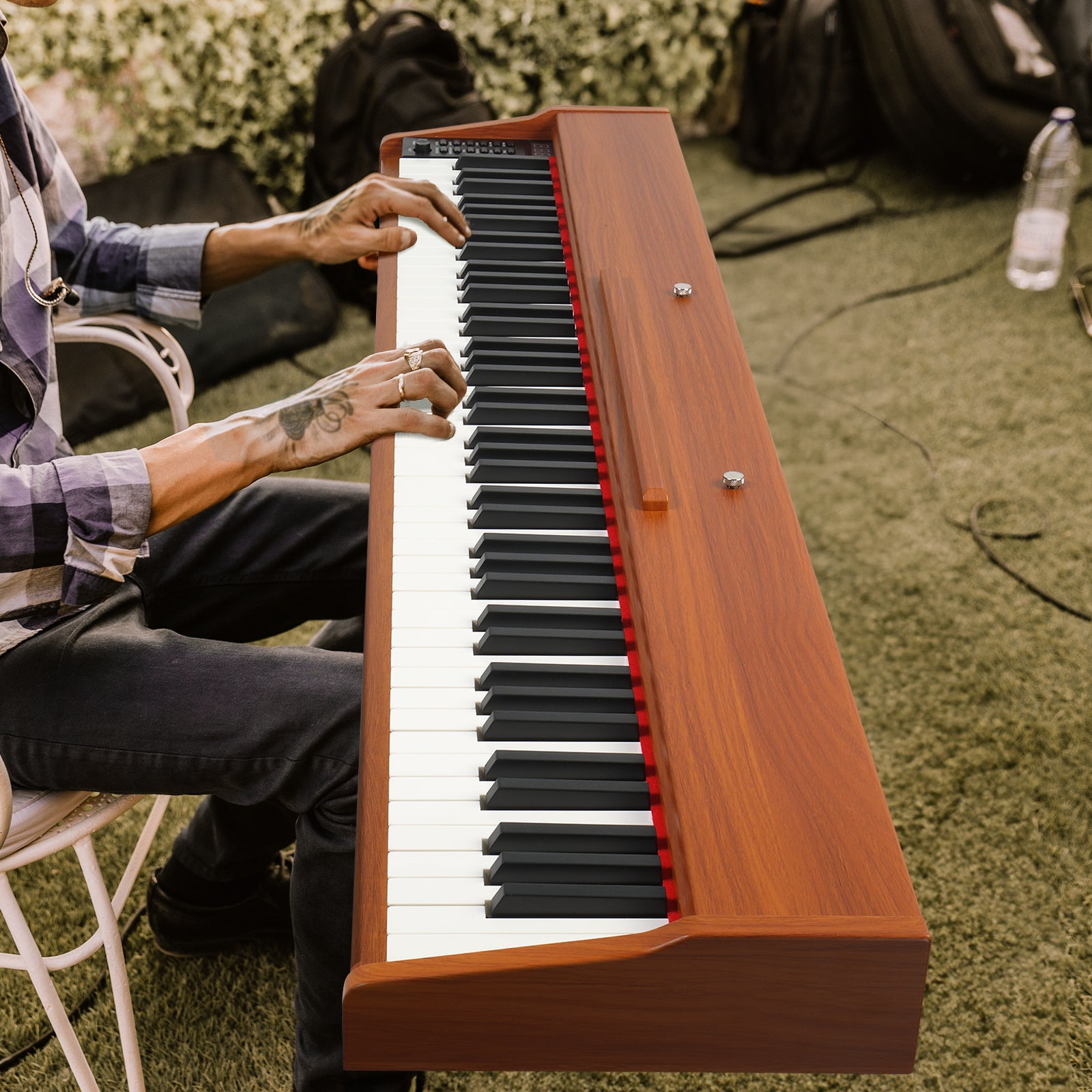 Ozici GPP-107 88 Key Full Size Semi-Weighted Standard Keyboards Wooden Digital Piano with Stand,MIDI Bluetooth,Triple Pedals,Headphone and other accessories, Walnut