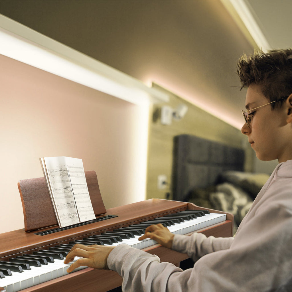 Ozici 88 Keys Full Weighted Keyboards Digital Piano with Furniture Stand, Power Adapter, Triple Pedals, Headphone, for All Experience Levels Black Walnut